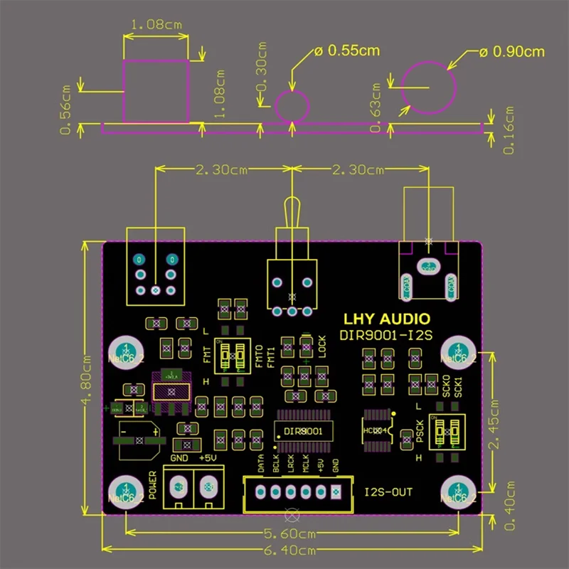 1pcs DIR9001 module coaxial fiber optic receiving SPDIF to I2S output 24bit 96khz