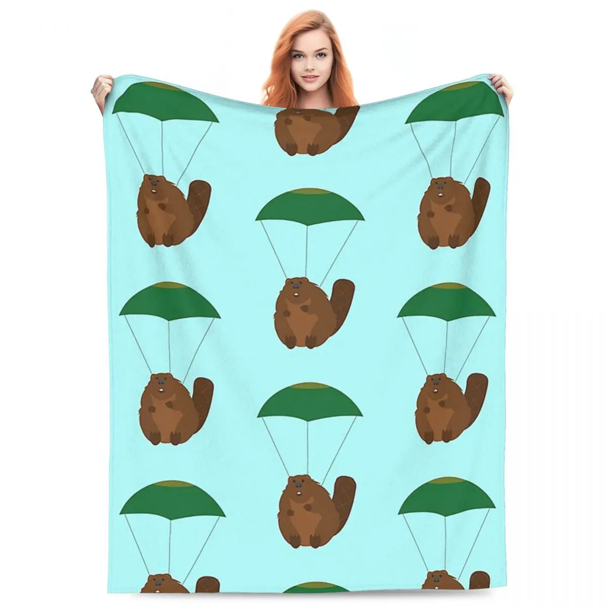 

Parachuting Beaver Blanket Flannel Sofa Throw Blanket Breathable Throw Blankets for Home Bedroom Travel Throws Bedspread Quilt