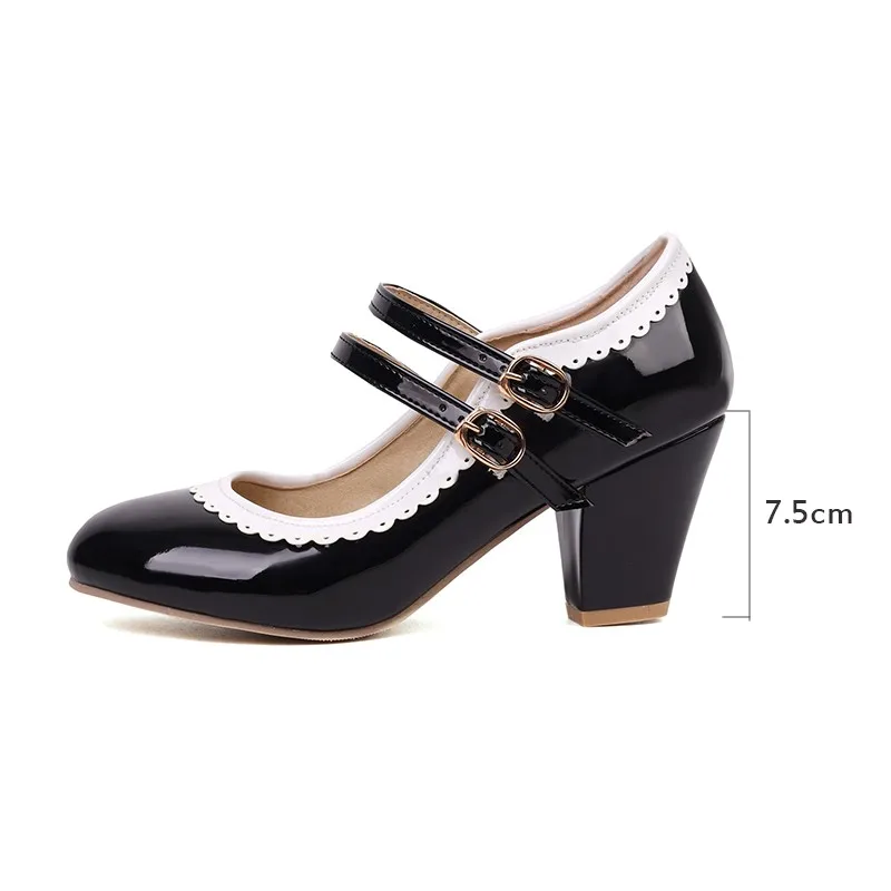 New Fashion Women Lolita Mary Jane Shoes Pink Gril Casual Round Toe Sweet Ankle Strap Party Pumps Brogue Shoes Larger Size 47 48