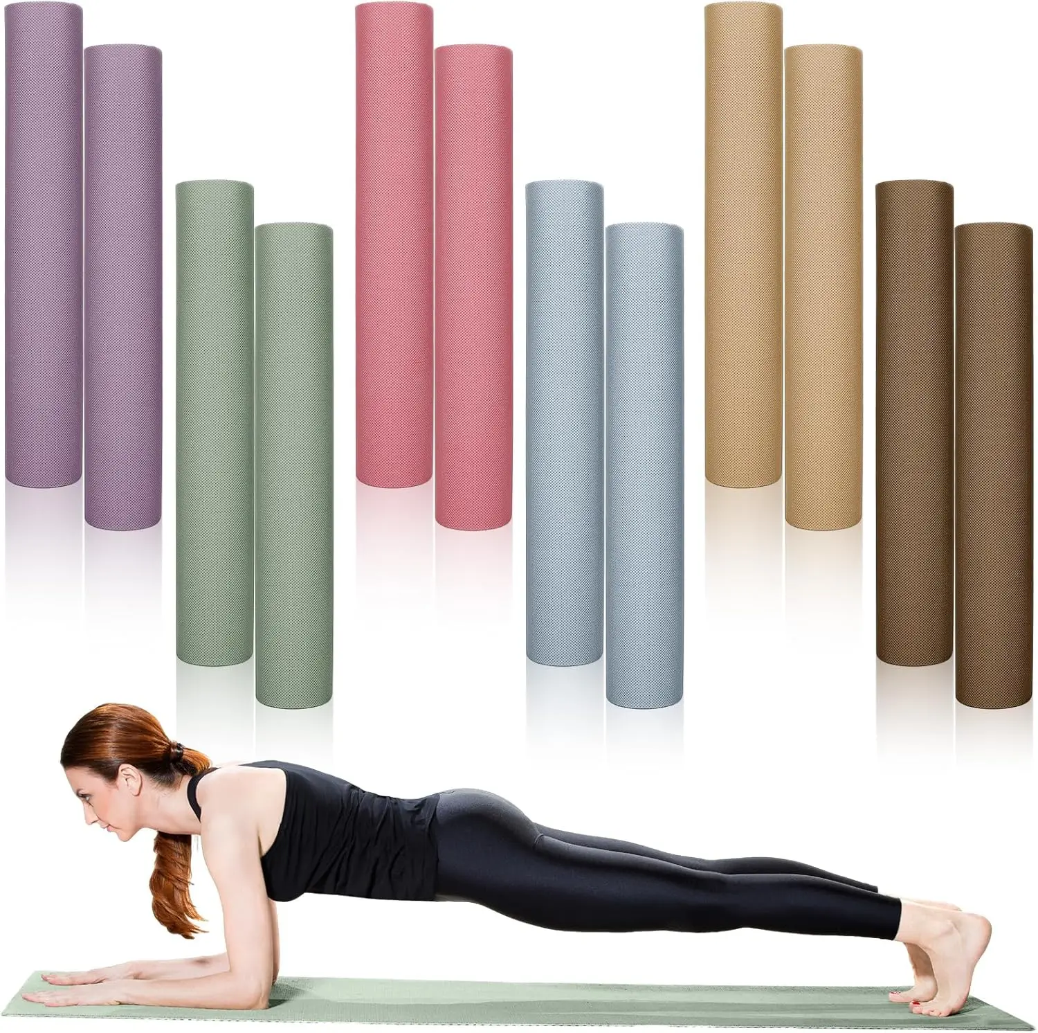 

12 Pack 68" x 24" Yoga Mat Bulk, 4mm Thick Extra Long Assorted Colors Sports Mat Anti Slip Tear Resistant Exercise Yoga M