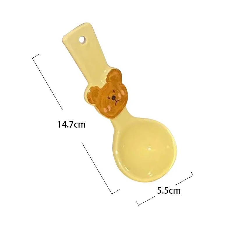 Cuillère en céramique de Style coréen Ins, ours mignon, cuillère de couleur crème, frais et amusant, cuillère à yaourt pour Dessert