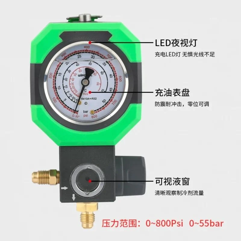 Refrigerant Gauge Single Valve for R22 R410A R32 Air Conditioner, Oil Filled Charging Pressure Gauge HVAC Repair Tool