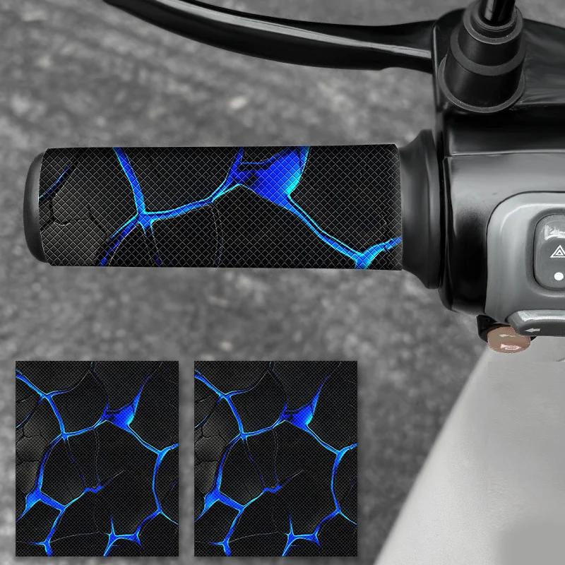 2Pcs Cracked Motorcycle Handlebar Stickers, Diamond Pattern Waterproof Anti-Slip Decals for E-Bike Scooter