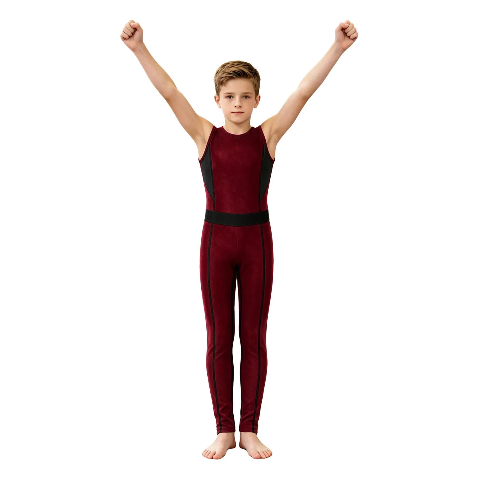 Ärmelloses Gymnastik-Unitard für Jungen, Kinder-Trainingsanzug, dehnbarer Leotard, Tanz-Trainings-Jumpsuit, Ballett-Tanz-Wettkampfkleidung – Detail 6