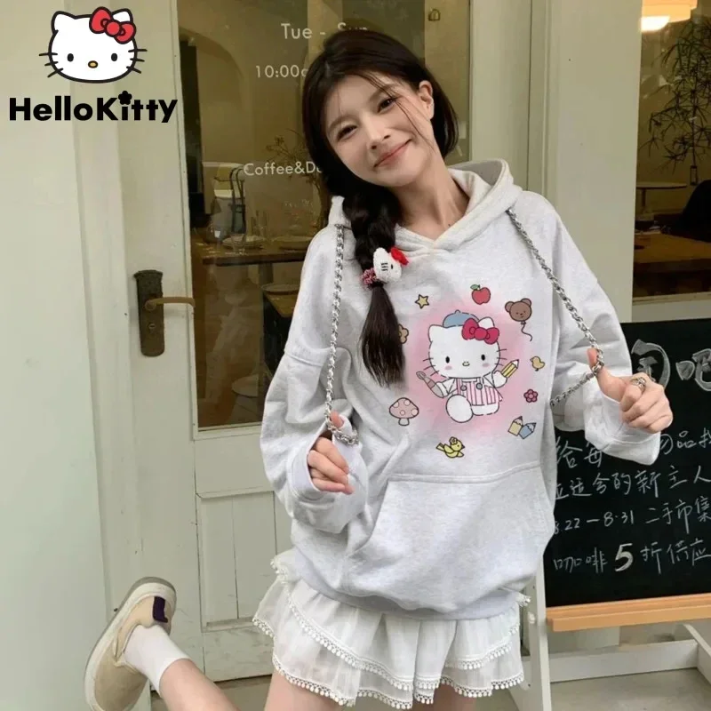 Y2K Style Women\'s Hoodie Clothes with Lots of Korean Reviews Cute Sanrio Hello Kitty Print Sweatshirt Fashionable Harajuku Stree