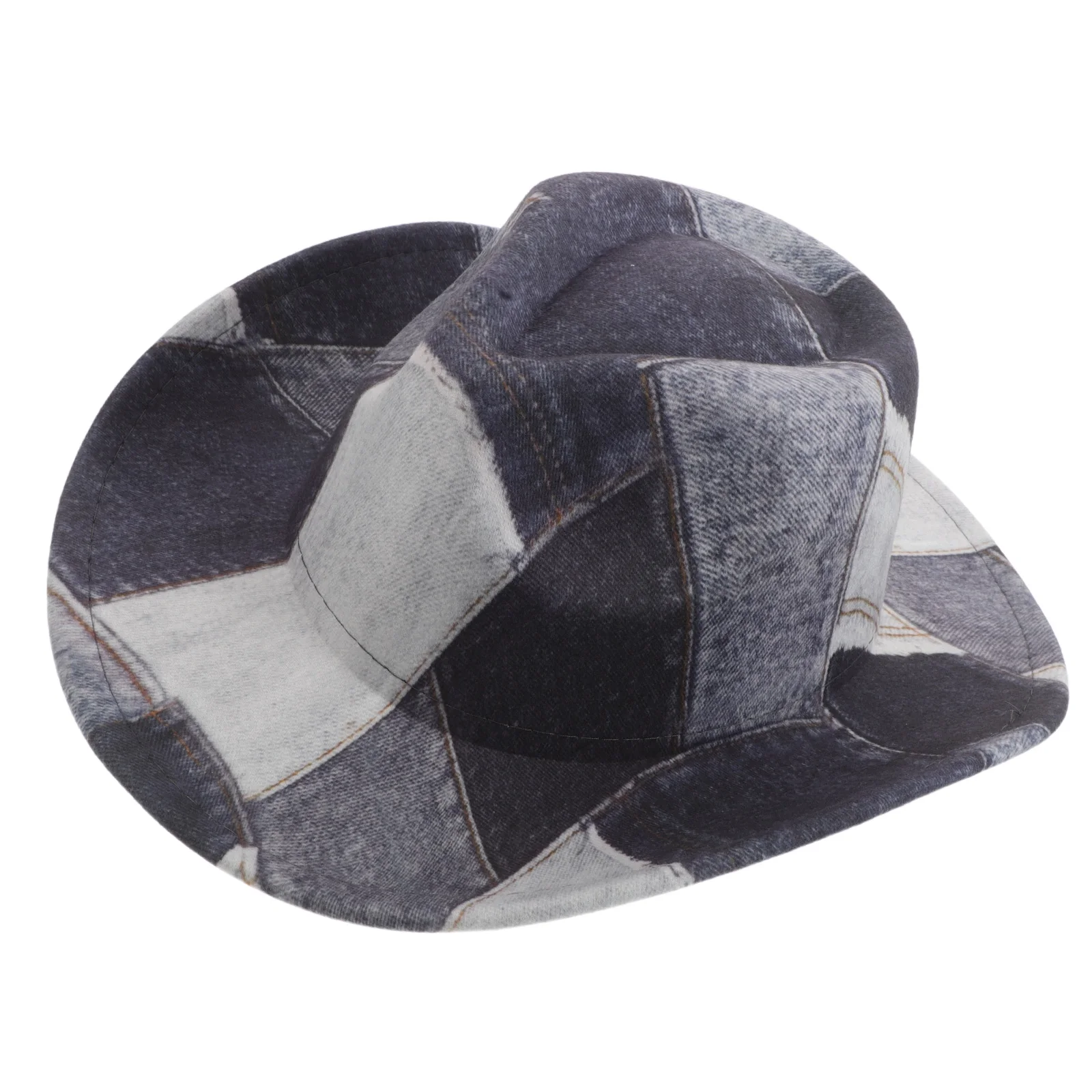 

Vintage Cowboy Hat Party Patchwork Denim for Cosplay Events Costume Dress up Cowgirl Print Hats