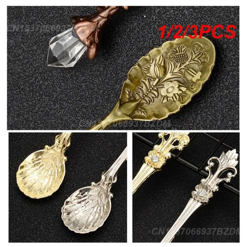 1/2/3PCS Crystal Head Spoon Vintage Royal Style Tea Spoon Flatware Dessert Mini Coffee Spoon Kitchen Accessories Wholesale Hot