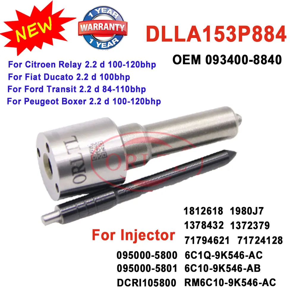 

DLLA153P884 Дизельная форсунка 093400-8840 Топливо 095000-5800 Auto 1378432 6C1Q-9K546-AC Для FORD CITROEN FIAT PEUGEOT