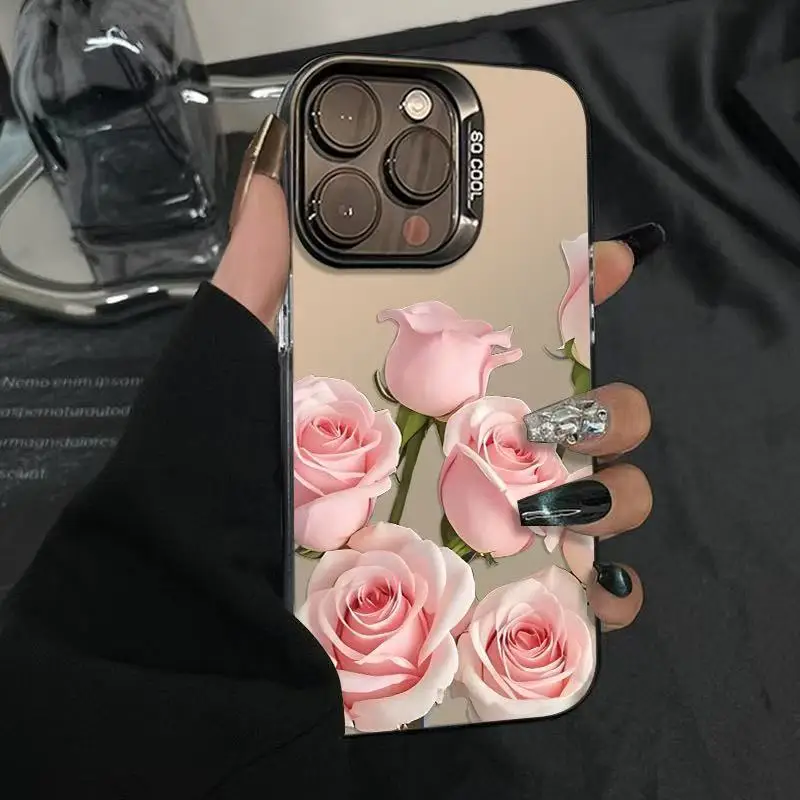 

Pink rose pattern phone case for iPhone 16 15 14 13 12 11 Pro/ Max /Plus shock-proof back cover anti-fingerprint