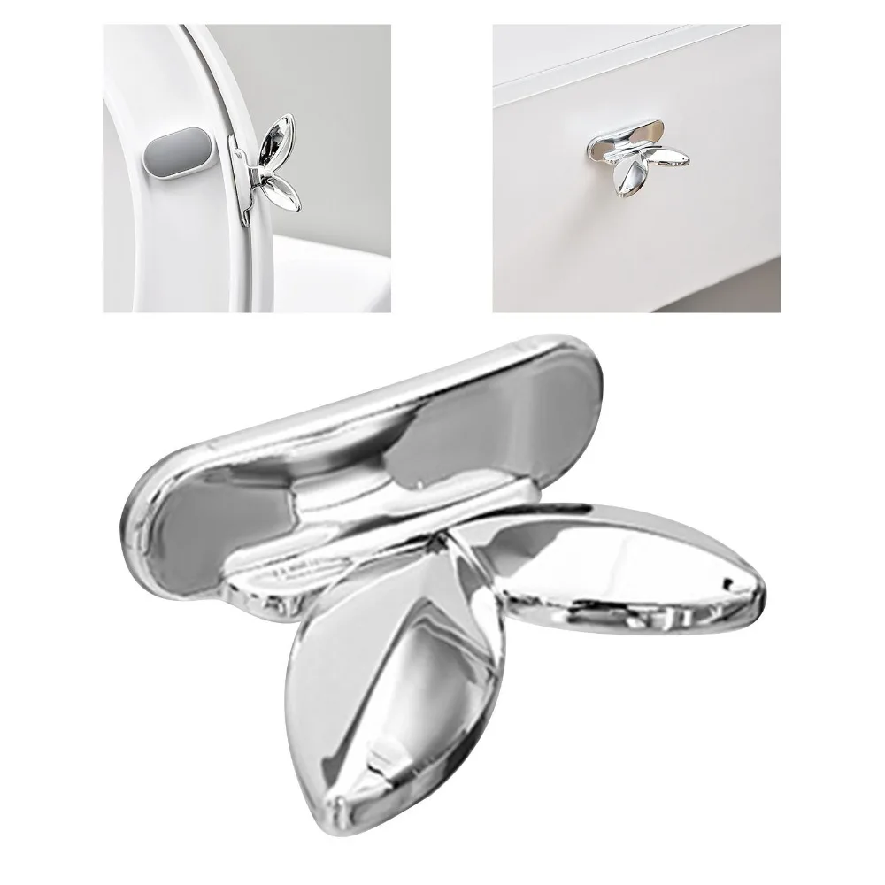5 Pack Adhesive Toilet Lid Lifter Butterfly Design No-Touch Toilet Cover Lifter Silver ABS Material Toilet Seat Lifter Handle