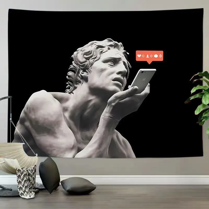 VIKAMA Classic Statue Dark Art Horizontal Tapestry Wall Hanging for Room Decor Cozy Retro Aesthetic Unique Home Decor