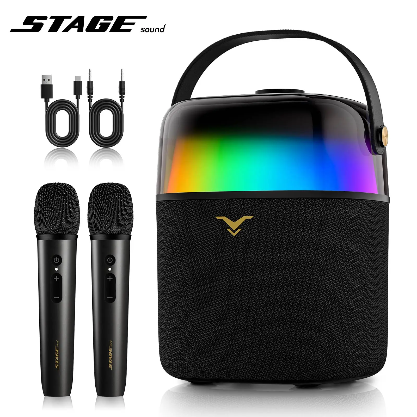 

StageSound Karaoke Machine Portable Bluetooth Speaker with Two Wireless Microphones PA System with Speech Mode for Home Party