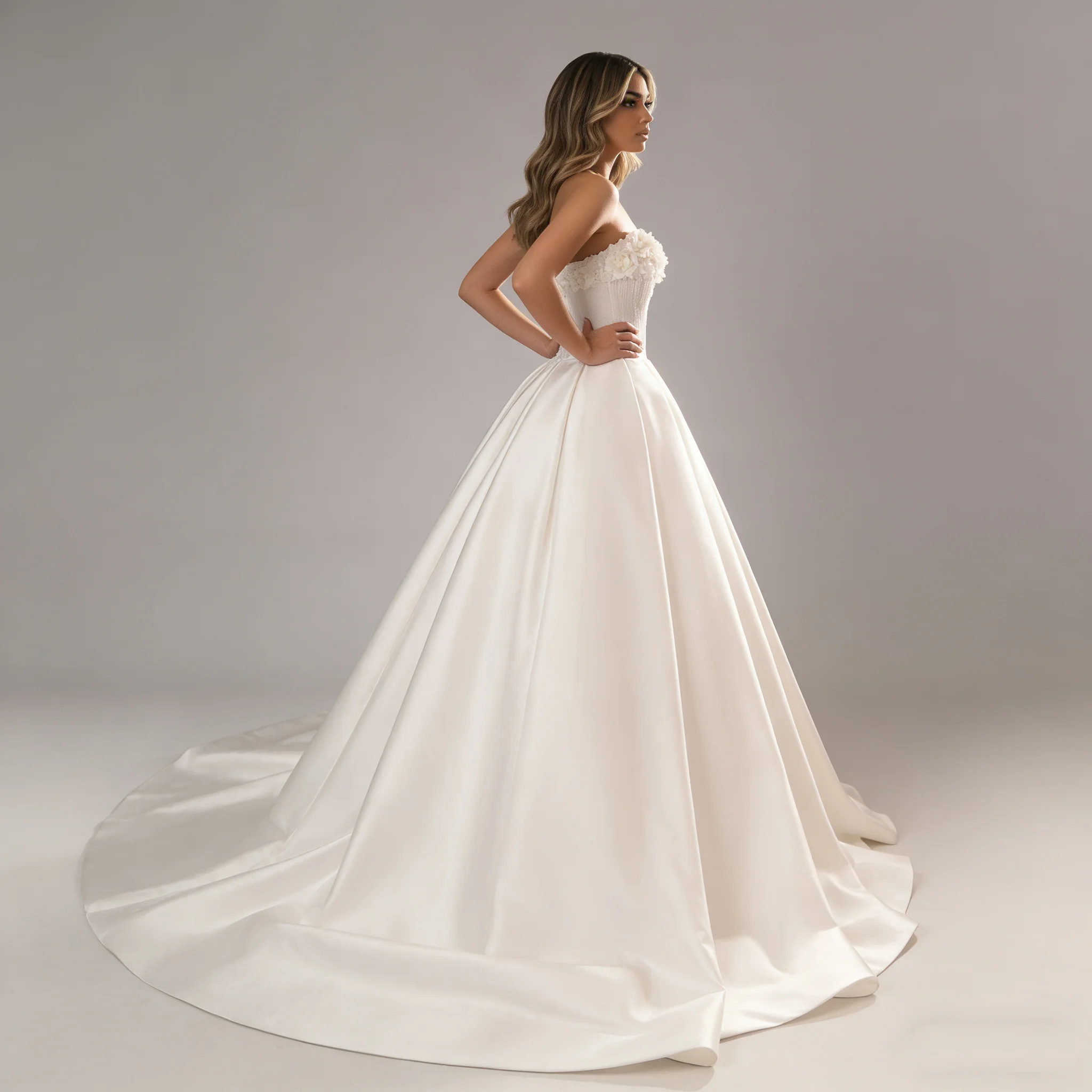 

Индивидуальные роскошные атласные свадебные платья фасона «Принцесса» с вышивкой бисером, жемчугом и 3D цветами, с вырезом «сердечко», свадебные наряды Vestido De Novia