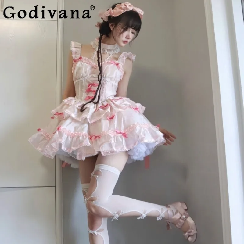 

Ballet Lolita Summer Sweet Lolita Dress Japanese Style Slimming Strap Cake Dress for Women Birthday Party Ladies Dress Set
