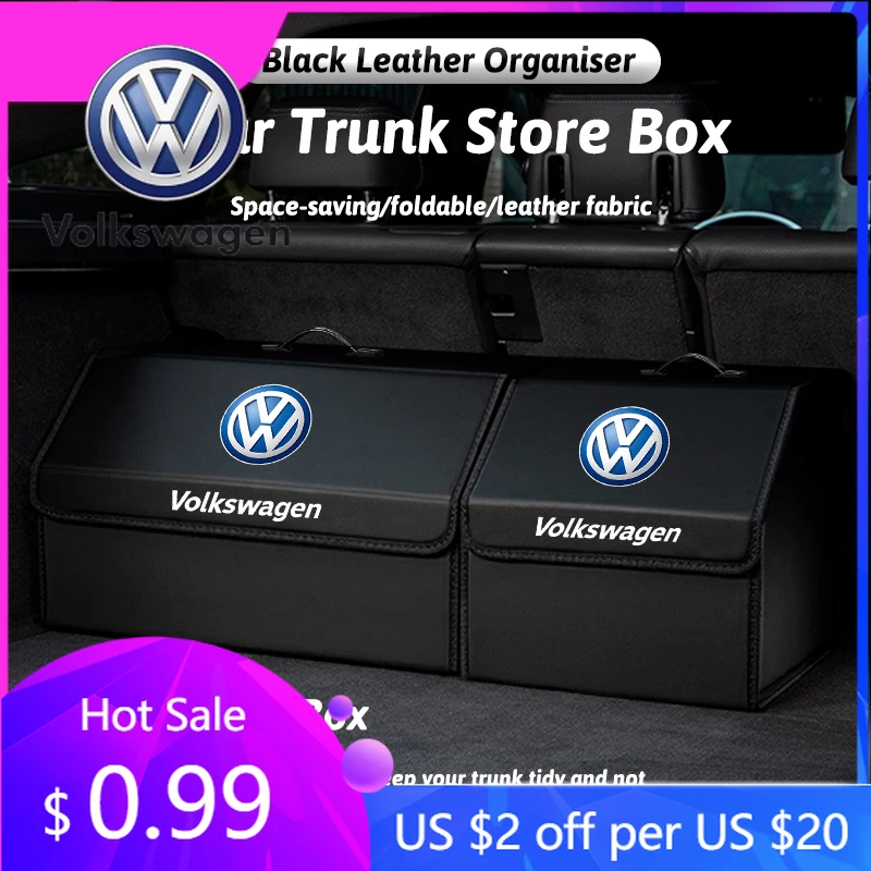 

2026 Hot For Volkswagen VW Car Trunk Storage Bag Organizer Leather Tidying Box For VW GTI Polo Golf Passat Tiguan Arteon Touareg