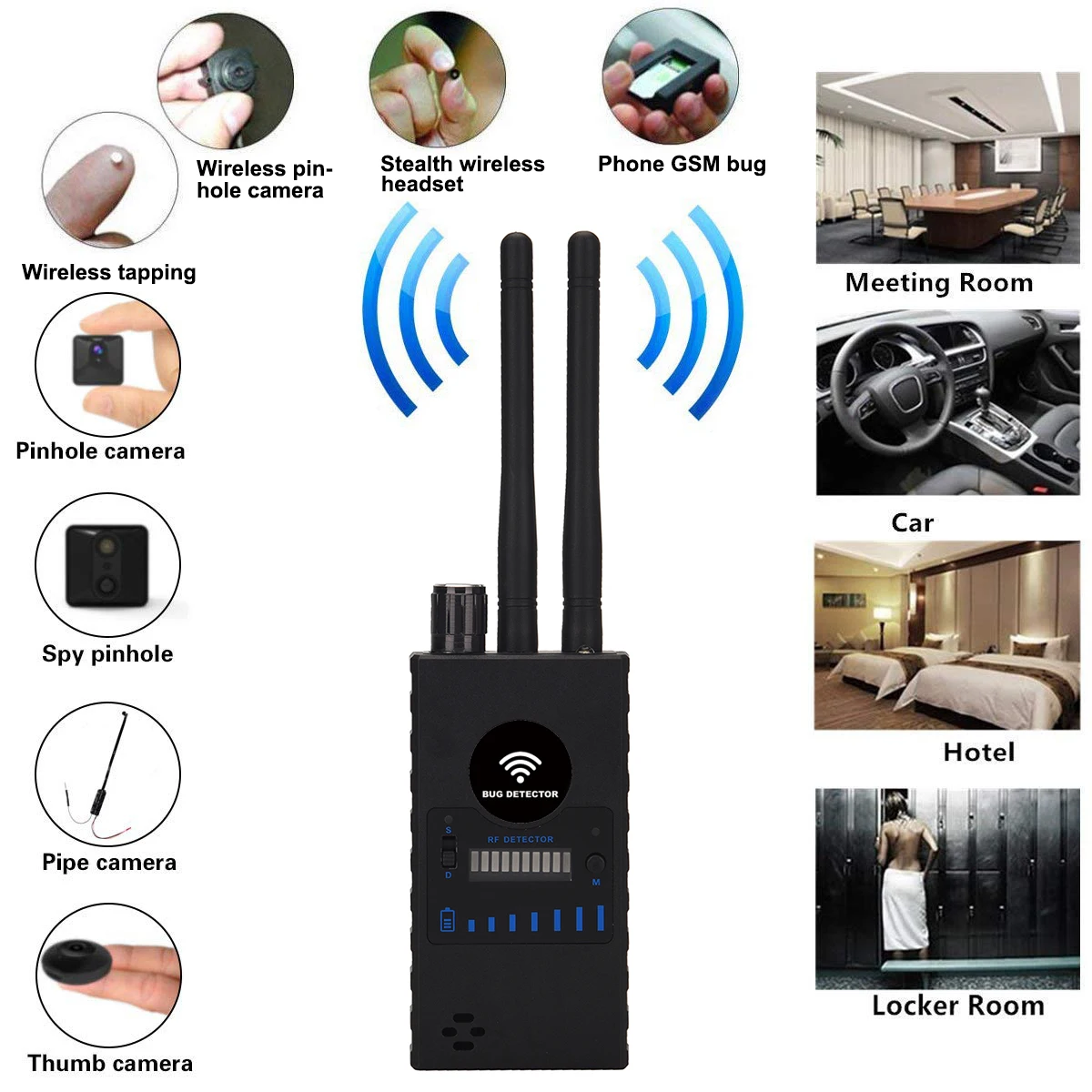 Multi-function Anti Camera Detector GSM Listening Audio Device Bug Finder WifFi GPS Signal Lens RF Tracker Detect Radio Scanner