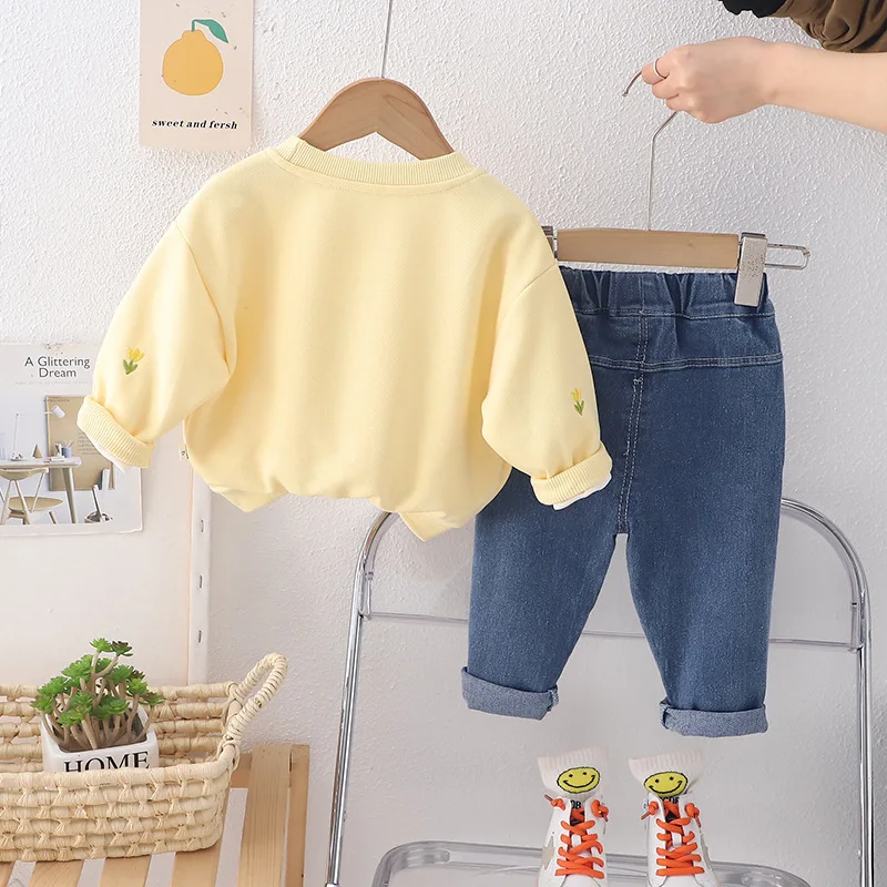 Clothing suit Spring and Autumn Korean version 0-5 year old girls fashion flowers sweet casual sports clothes children garments