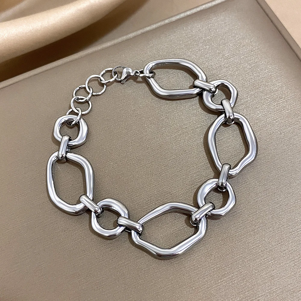 Irregular Geometric Circle Chain Bracelets for Women Fashion Gold Silver Color Stainless Steel Bracelet Waterproof Jewelry