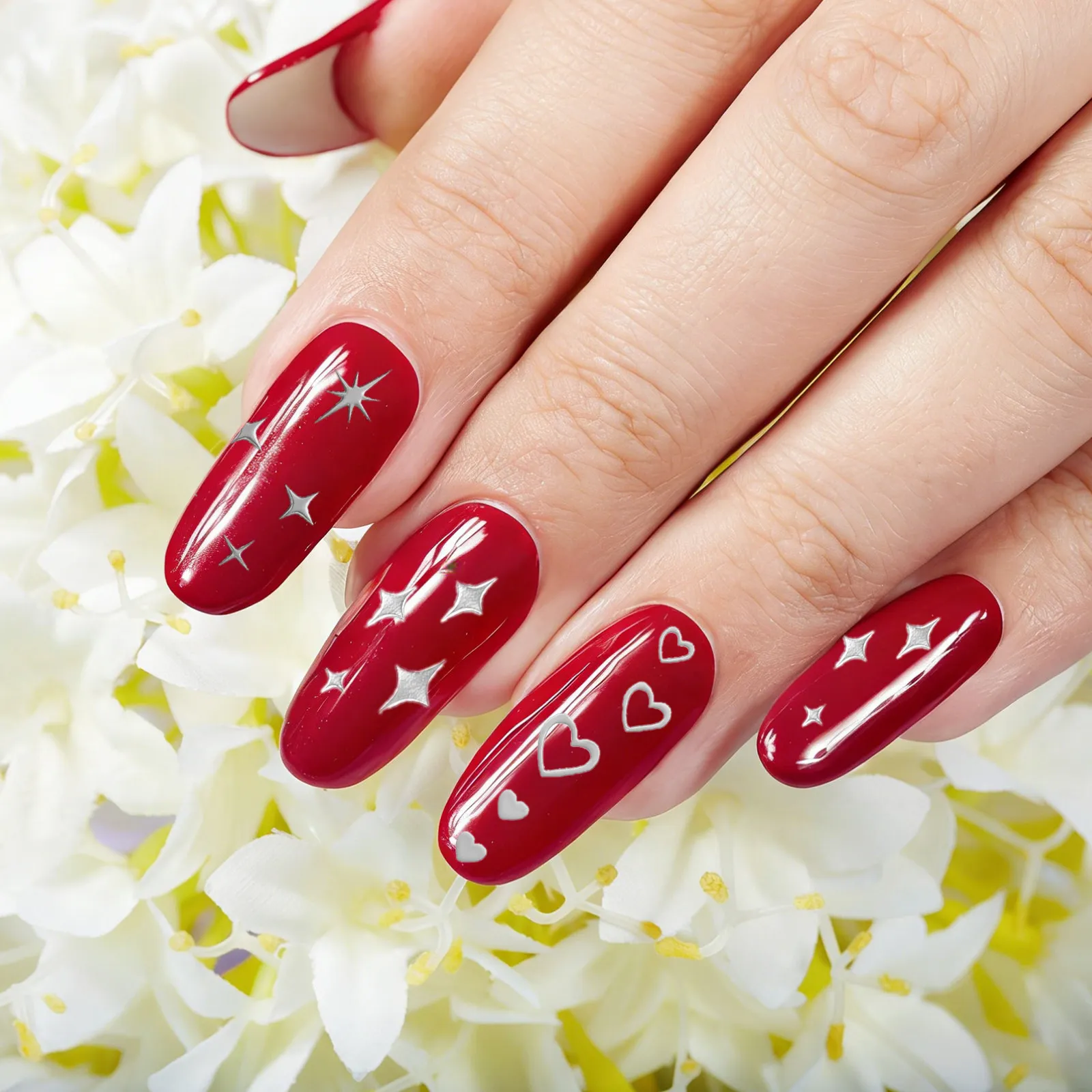 5 Sheets Self-Adhesive Star Heart Nail Stickers Tiny Glitter Decals Nail Art Decoration Manicure Design Women Sticker