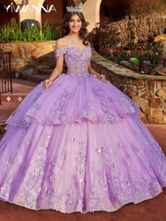 Off The Shoulder Quinceanrra Prom Dresses Purple Sweetheart Neck Princess Glitter 3D Flower Customized Sweet 16 Dress Vestidos