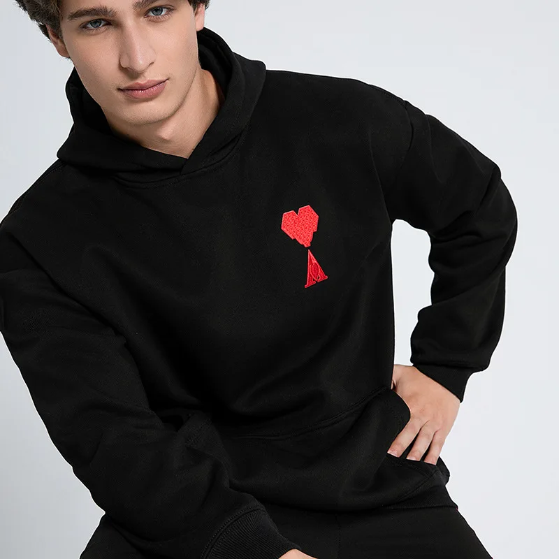 AMI AMROING Classic Love A Embroidered Hooded Sweater Thickened Fleece Hoodie Couple Pack Autumn Trend Top