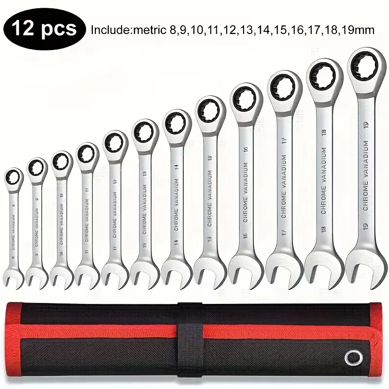 6/12pcs Fixed Head Dual-Purpose Ratchet Wrench Set, for Machine and Automotive Repair, Suitable for Home Improvement
