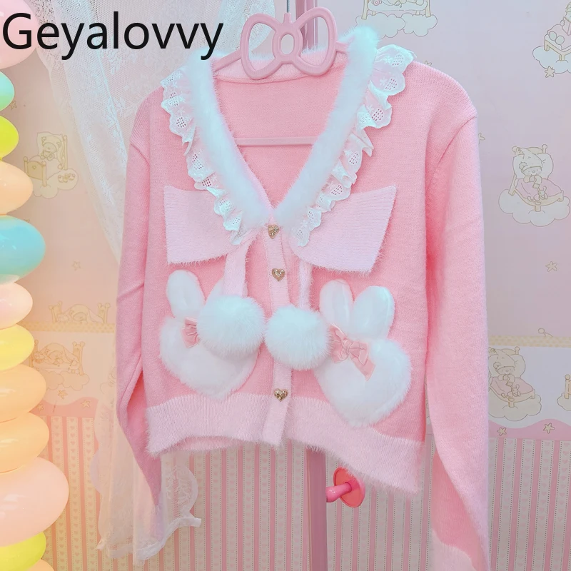 

Оригинальный дизайн ручной работы, милый короткий вязаный кардиган для девочек, осень-зима, универсальное новое свободное розовое пальто для похудения, свитер