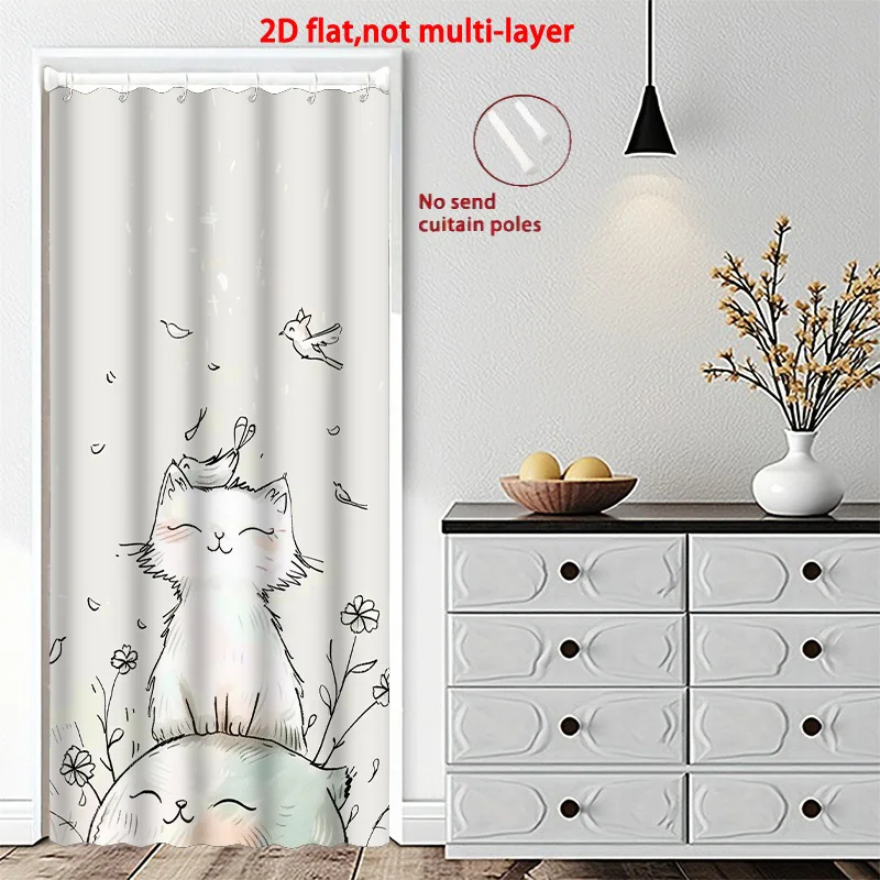 VIKAMA Cat Bird Door Curtain Retro Floral Print Playful Animal Design Pet-Friendly Kitchen & Living Room Divider Home Decor