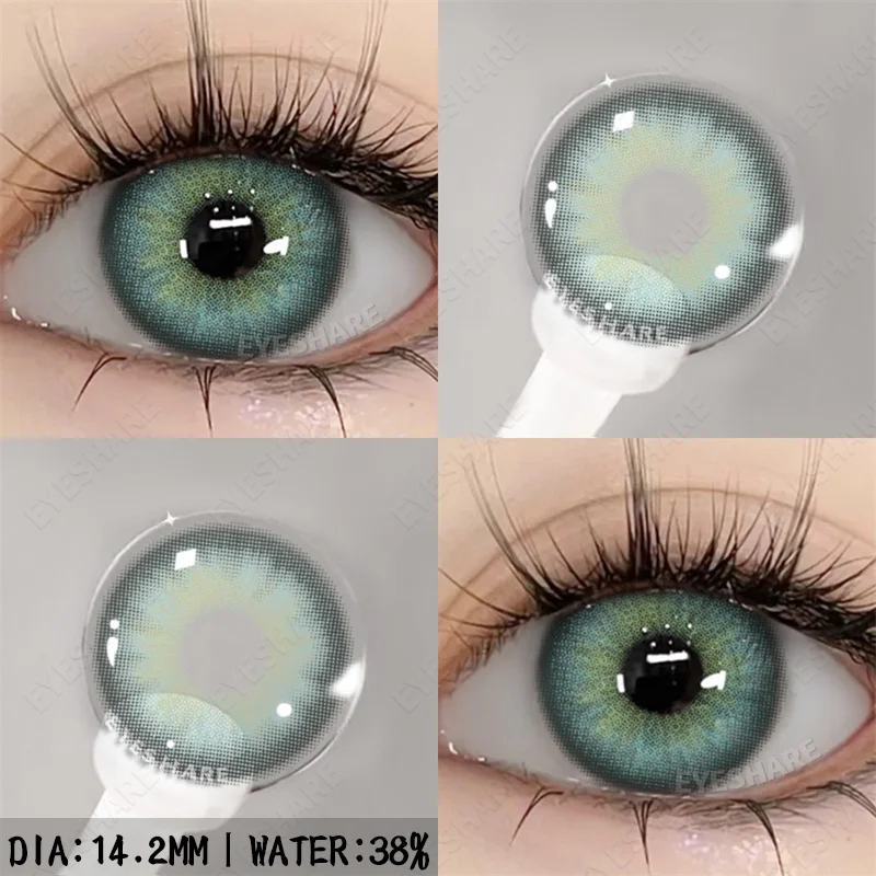 EYESHARE 2 Stück farbige Kontaktlinsen mit Augen, natürliche blaue Kontaktlinsen, braune Schüler, Schönheit, graue Linsen, jährliche grüne Kontaktlinsen