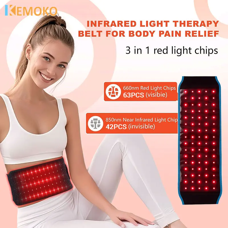 KEMOKO Rotlicht-Gesundheitsgürtel, 105 LEDs, Infrarotlampe, rotes Licht, Therapie-Massagegerät für Körpergürtel, Rücken, Taille, Heizung