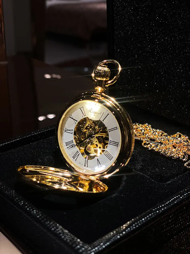 Pocket Watch 17 Jewels Plated Retro Flip Hollow Classic Mechanical Pocket Watch with Chain