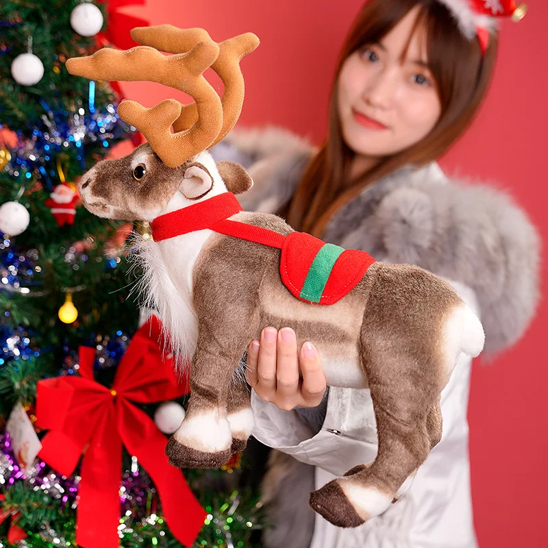 Christmas Reindeer Plush Toy Cute Elk Soft Decorative Pillow Stuffed Animal Reindeer Crafts Christmas Decorations Gift for Kids