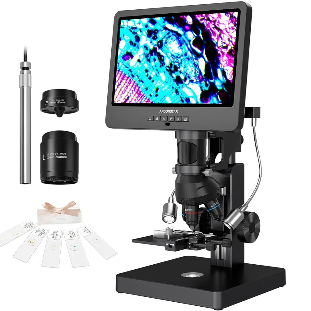 Andonstar AD269S with Endoscope UHD 2160P HDMI Digital Microscope 5000X 10.1 inch LCD with 5 Lens Home Lab Biological Microscope