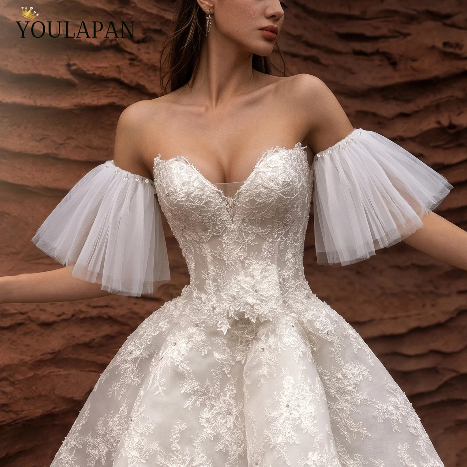 YouLaPan VG82 White Pearl Tulle Detachable Bridal Sleeves Removable Manga De Novia Wedding Accessories Customizable