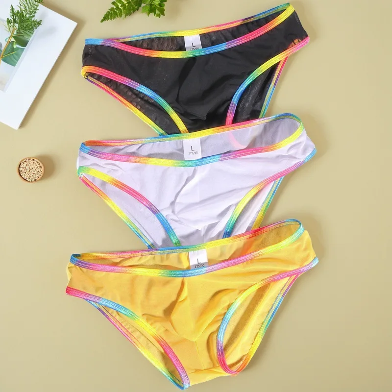

Summer Men's Breifs Sexy Underwear Ice Silk Low Waist Panties Breathable Mesh Transparent Underpants
