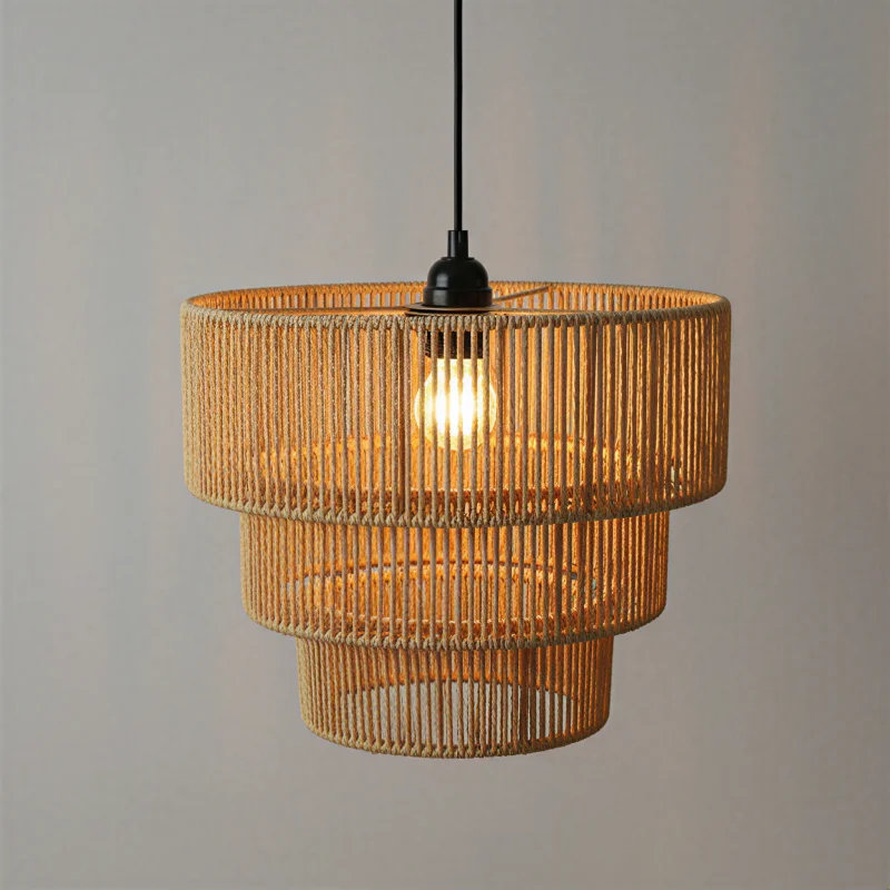 Three-Tier Rope Lamp Shade, Woven Hemp Drum Cover for Pendant Chandelier Farmhouse