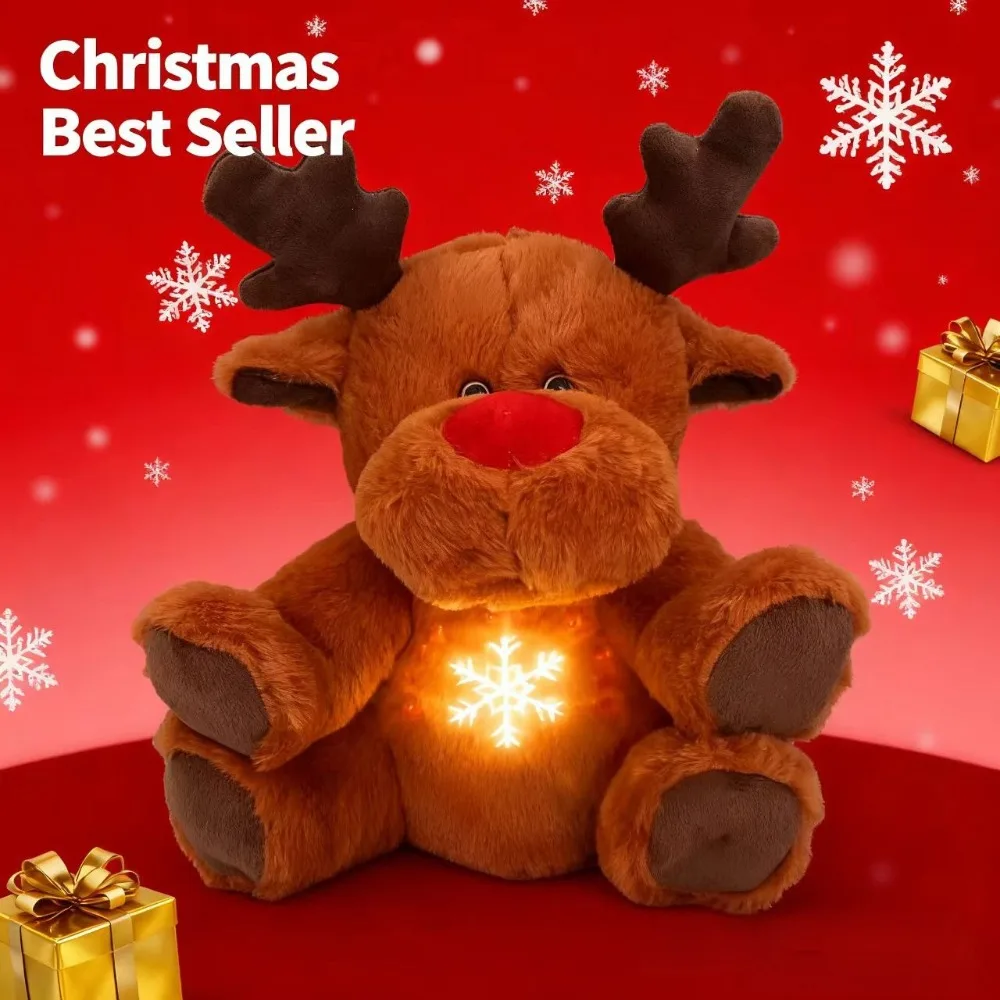Jouet en peluche d'orignal Musical lumineux de 32cm, Animal en peluche doux, poupée de renne, peluche apaisante, décoration de noël, cadeau pour garçons et filles