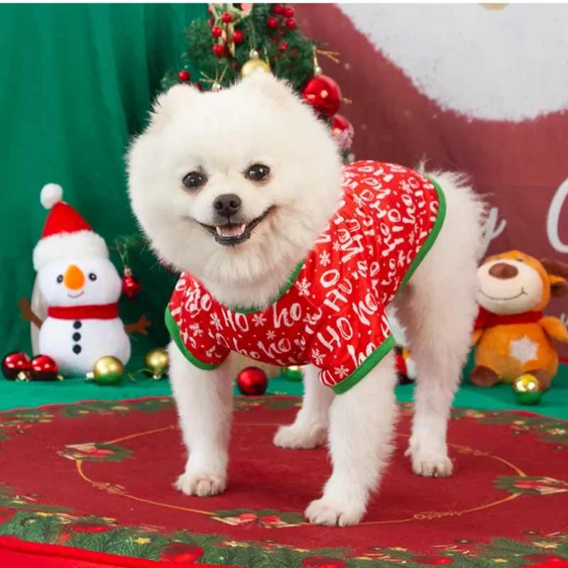 Christmas Dog Clothes Santa Claus Snowman Elk Printed Round Neck Pullover Fashion Warm Soft and Comfortable Dog Vest Clothing