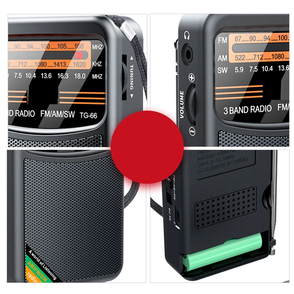 Pocket Handheld Radio: Rechargeable 1000mAh Best Reception AM/FM/SW Radio Full Channel Mini Radio Multi-func Radio