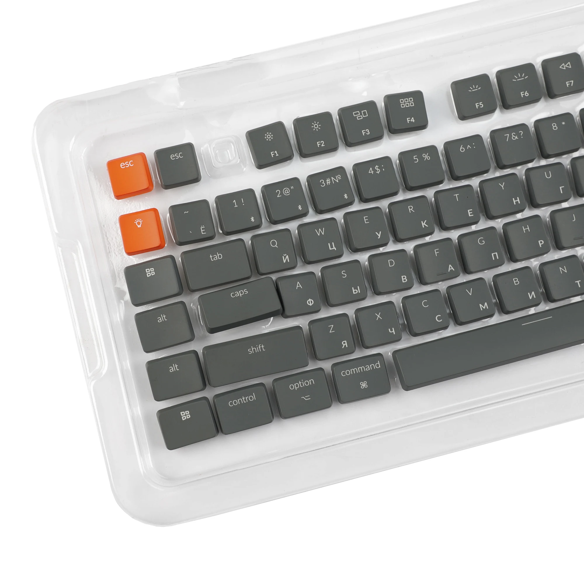 YMDK 117 Russian Backlit Low Profile Gray Orange ABS Keycaps Compatible with Keychron K1 K3 K5 Low Profile Mechanical Keyboards