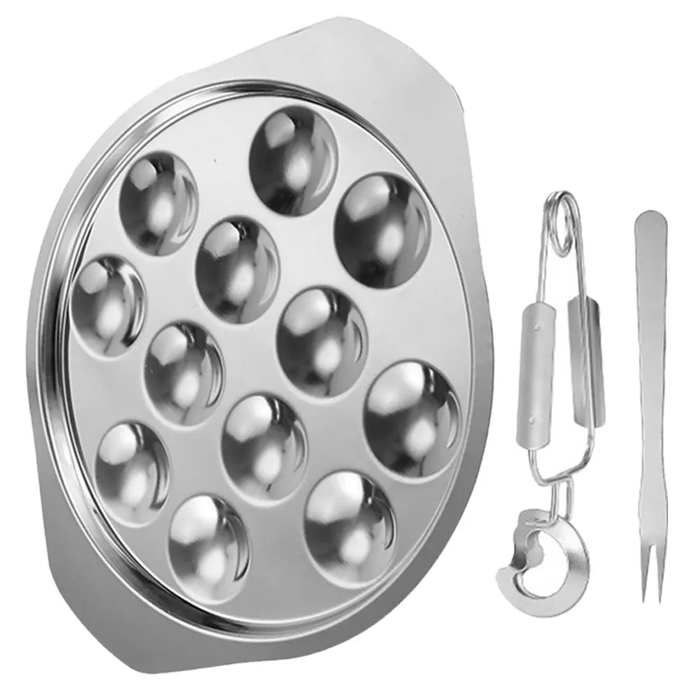 

1Set Stainless Steel Escargot Baking Plate Snail Baking Tray for Home Restaurant Shellfish Cooking Escargot Tong Serving