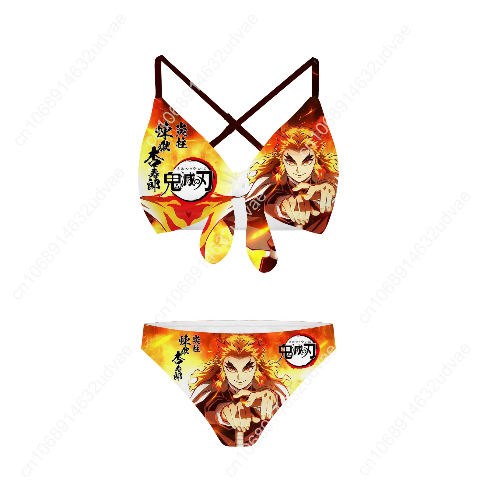 Rengoku Kyoujurou Kimetsu No Yaiba Bathing Suits Cross Strap Suspenders Swimsuits Women Personalized Bikini Customized Beachwear