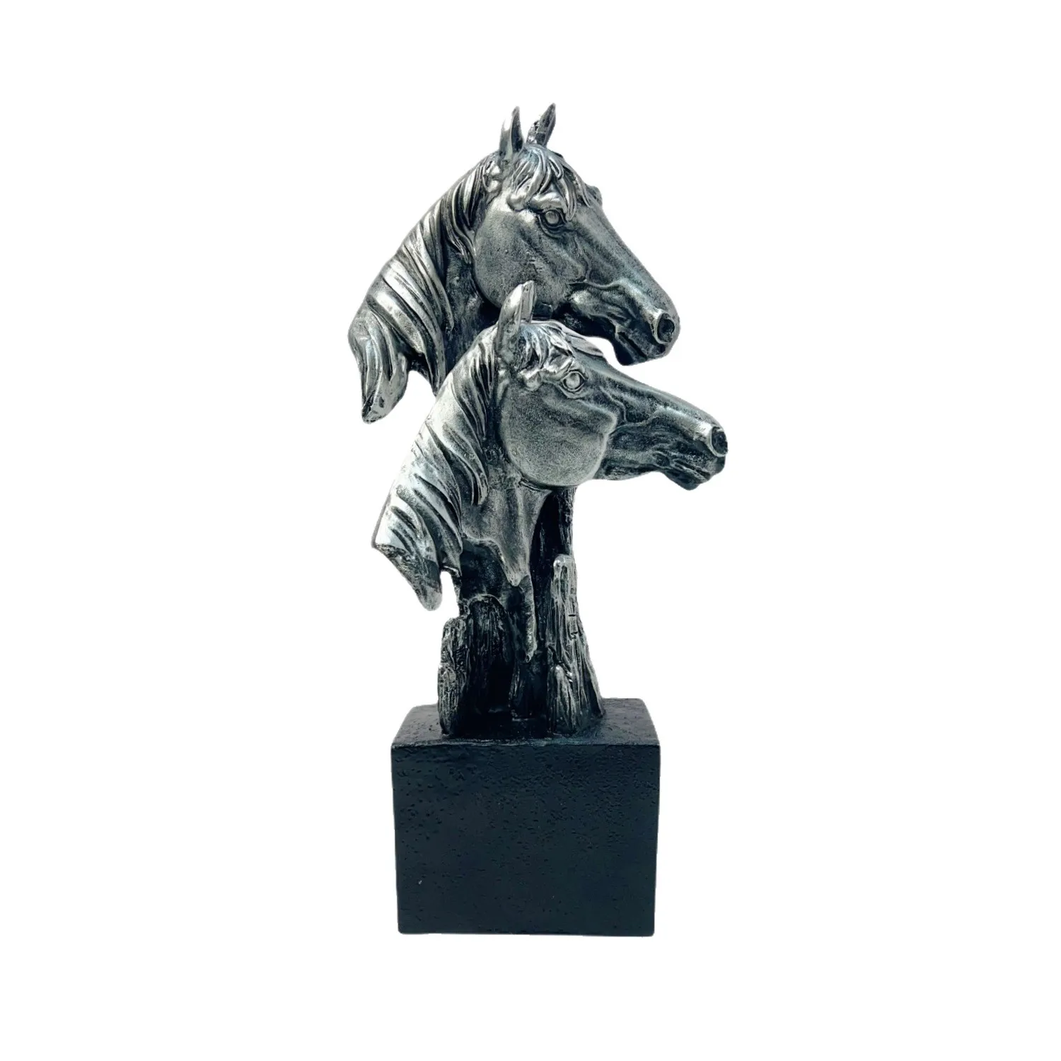 Chinese Style Retro Double Horse Head Statue Lucky Fortune Resin Craft Ornament For Home Entrance Living Room Desktop Decor Idea