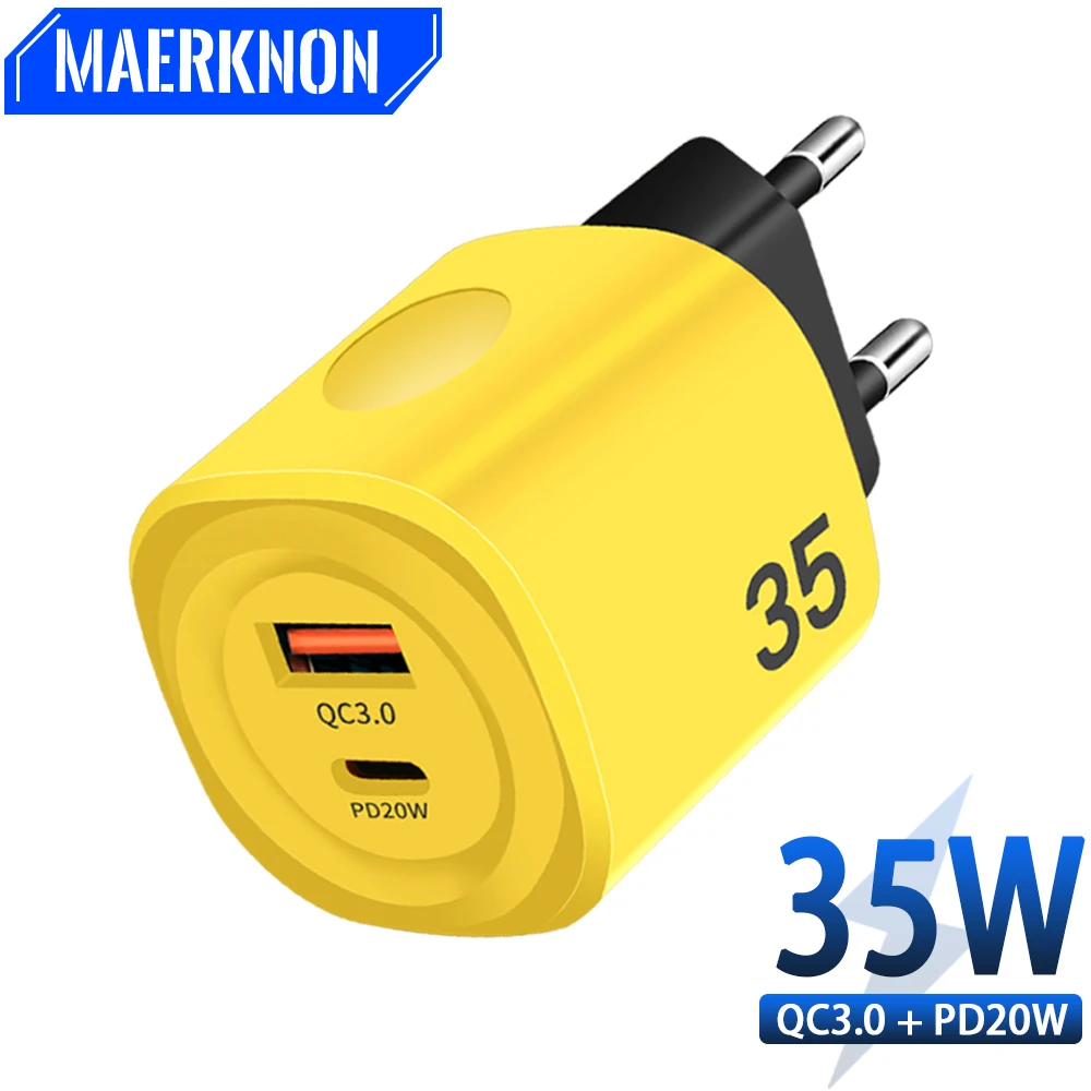 USB C Fast Charger 35W QC3.0 PD Real Fast Quick High Speed Charging Mobile Phone Wall Adapter for IP