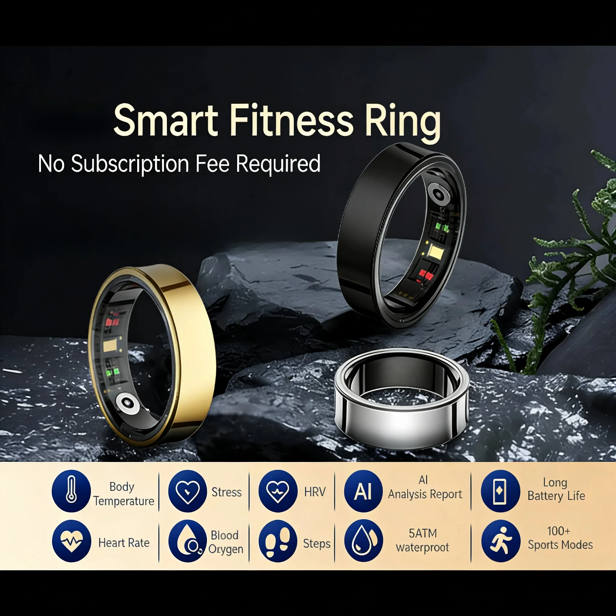 

Smart Ring Premium Temperature Remote Control Sports Sleep Health Fitness Fasion Ring for Samsung iOS Phone for Woman Man