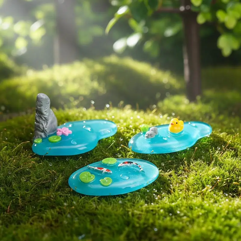 Mini Resin Pond Ornaments With Koi Duck Lotus Design Smooth Texture For Garden