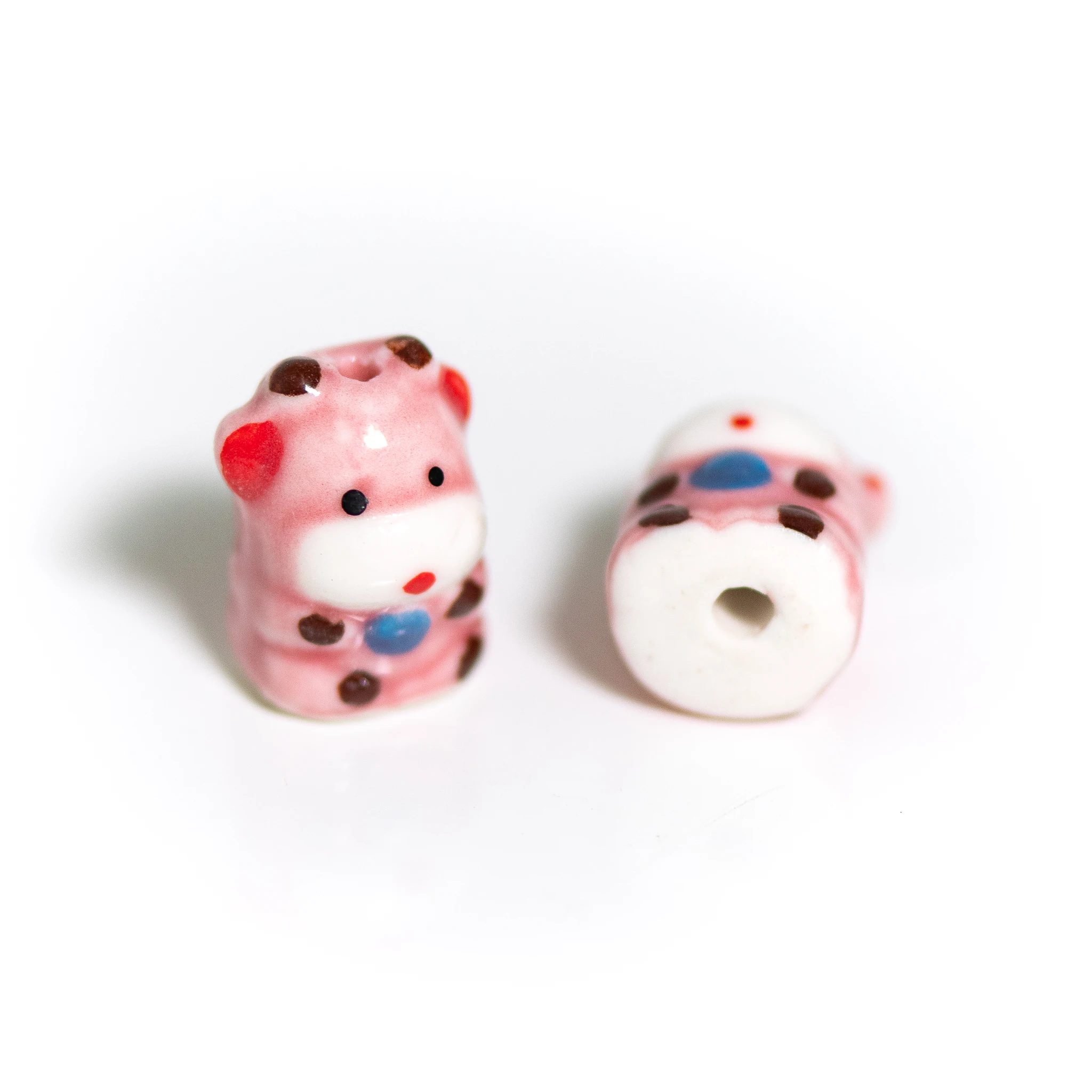 Handmade Ceramic Cow Beads 15-18mm with 2.5-3mm Hole, Hand-Painted Cartoon Animal Beads for DIY Jewelry, High-Temperature Fired,