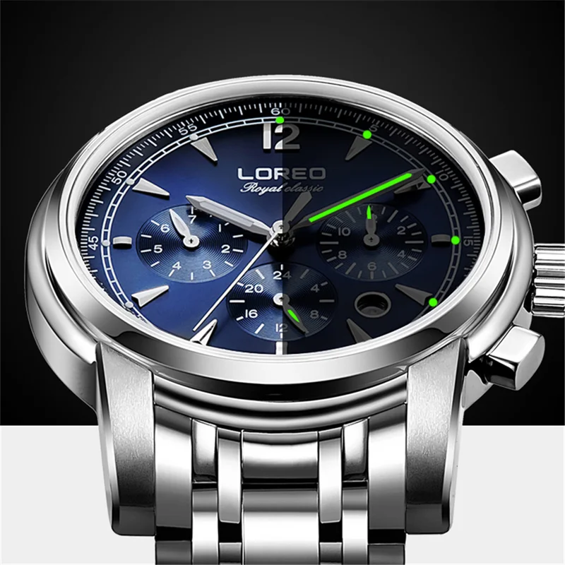 LOERO Top Brand Men Moon Phase Mechanical Wristwatch Sapphire Stainless Steel Waterproof Automatic Watch For Men Reloj Hombre