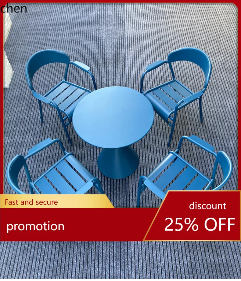 HT Outdoor Metal Table and Chairs Milk Tea Shop Garden Chair Waterproof Sunproof Outdoor Table and Chair Coffee Table Set
