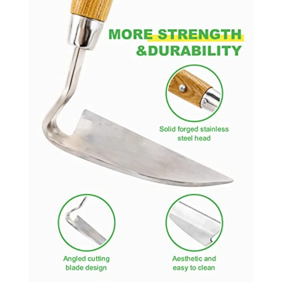 Faucille de désherbage japonaise pour un petit jardin : houe à main droite en acier inoxydable avec lame de 13 pouces pour culte de désherbage efficace